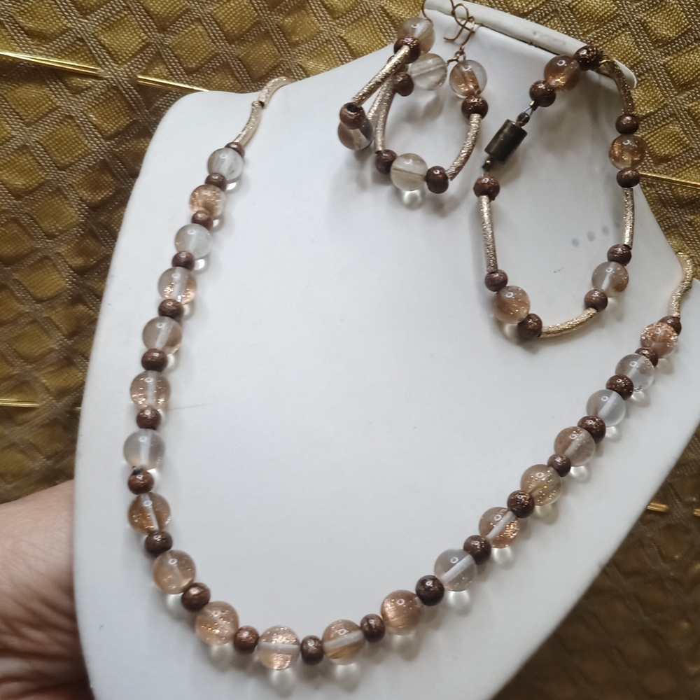 Milfiore glass copper gold dust necklace bracelet earrings set